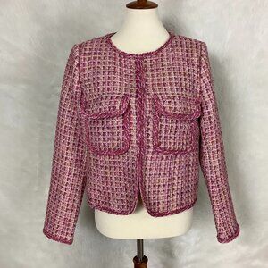 By Anthropologie Pink Wool Blend Slim Tweed Blazer Jacket 2